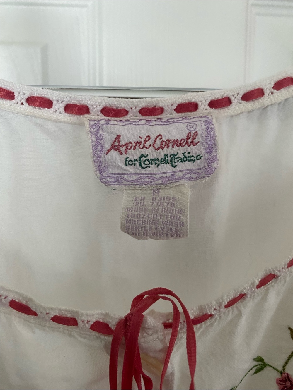 Cotton Embroidered Maxi Dress with Pink Trim - Picture 3 of 4